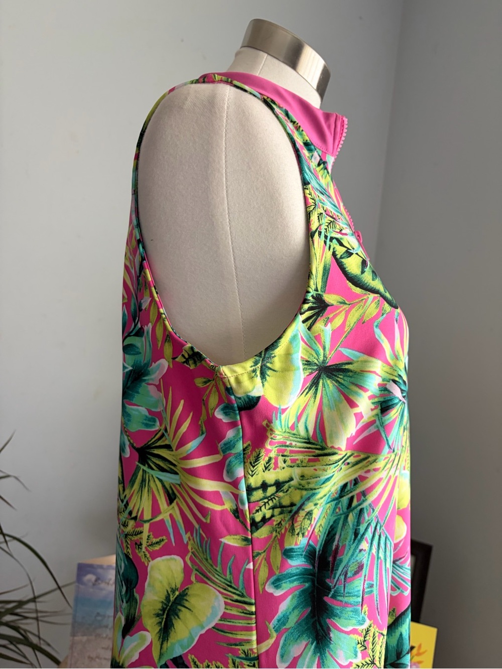 Tommy Bahama Pink Tropical Leaf Sleeveless Dress With Pockets & Front Zip Size L - Picture 5 of 16